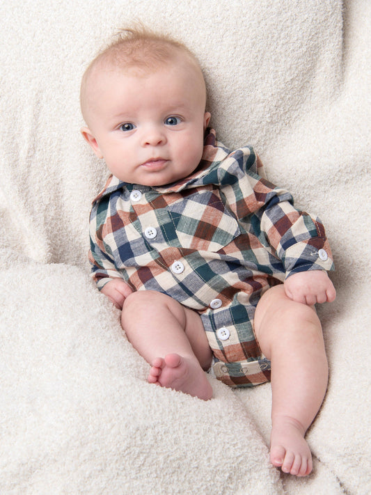 Fall Vintage Plaid Button Up Bubble