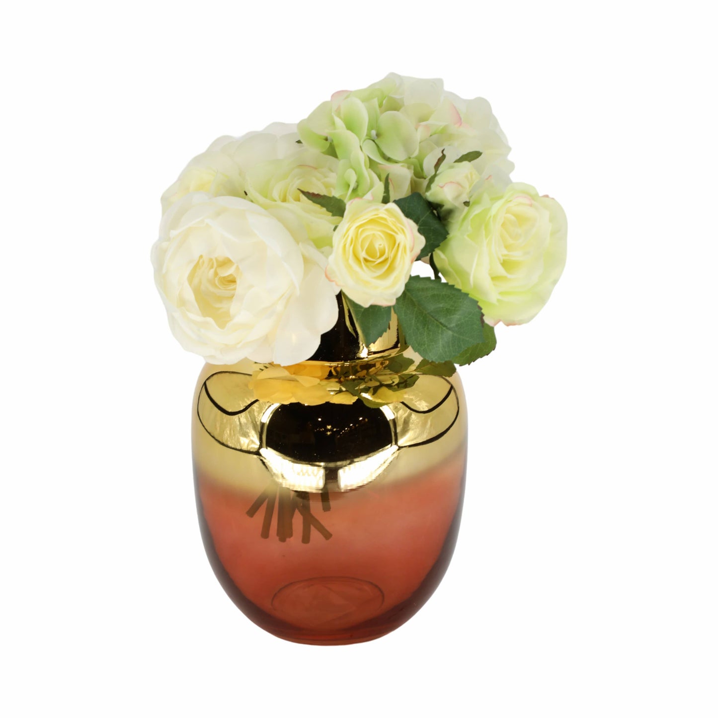 Glass Round Metallic Decorative Flower Vase - Pink, 10 in.