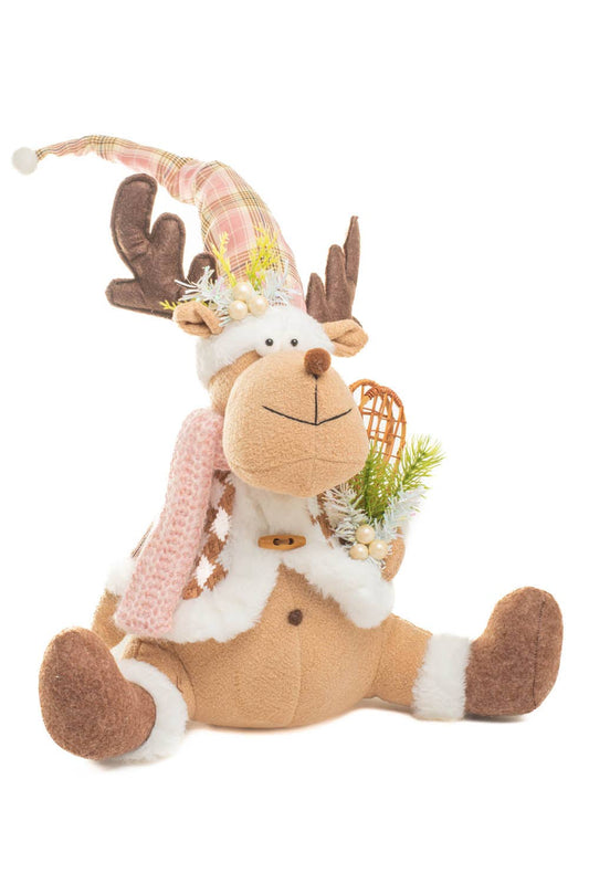 NEW - Sitting Brown Cozy Christmas Moose