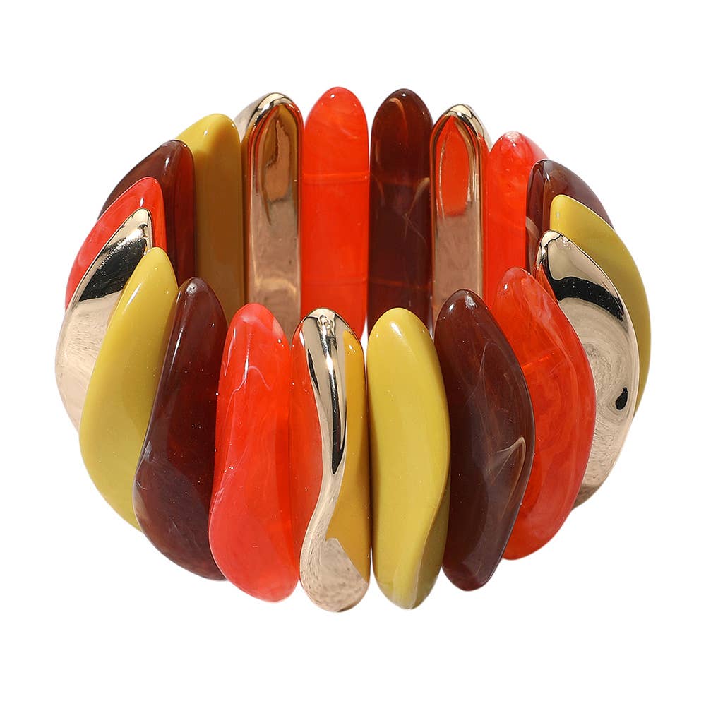 Celluloid Acetate Metal Abstract Bar Beaded Stretch Bracelet