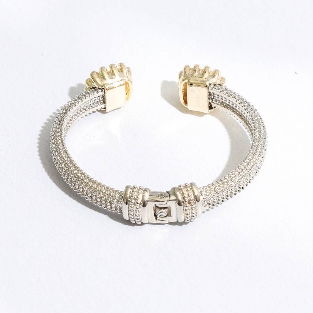 Two Tone Square Pave CZ Edge Cuff Bangle Bracelet