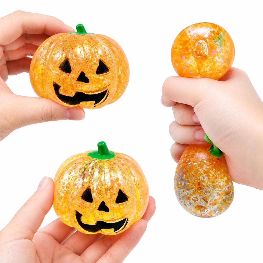 12PCS - Glitter Halloween Pumpkin Squeeze Squishy Stress Relief Toy
