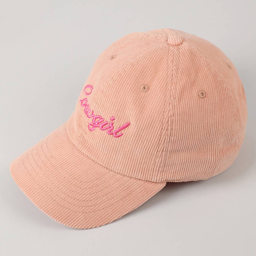 Cowgirl Text Solid Color Corduroy Baseball Cap