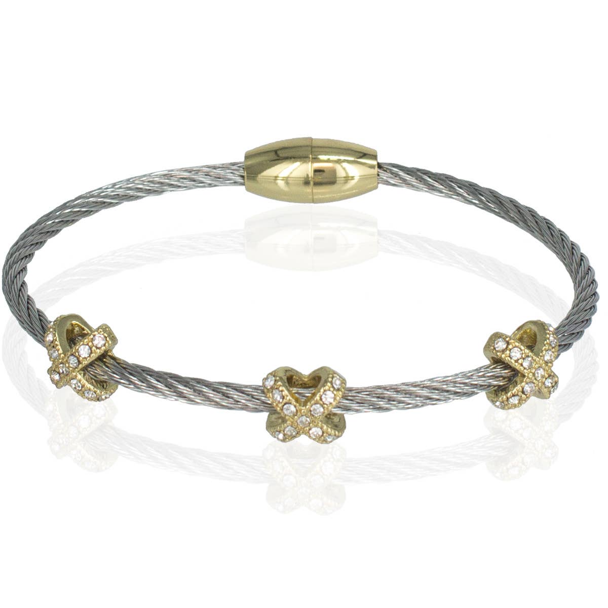 X Triple with Rhinestone, Roped Cable, Magnetic Bracelet