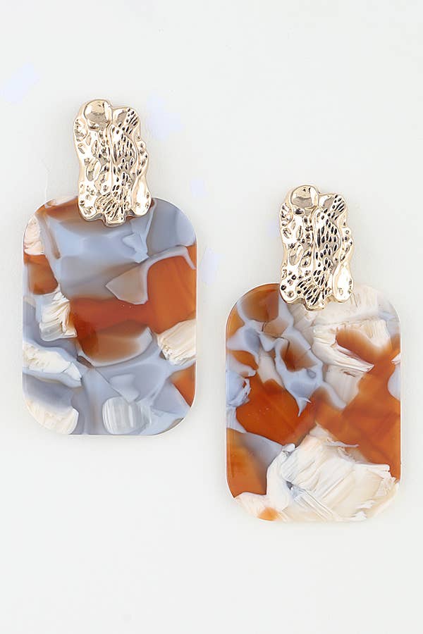 Multi Marble Stone Frame Drop Earrings KE1217
