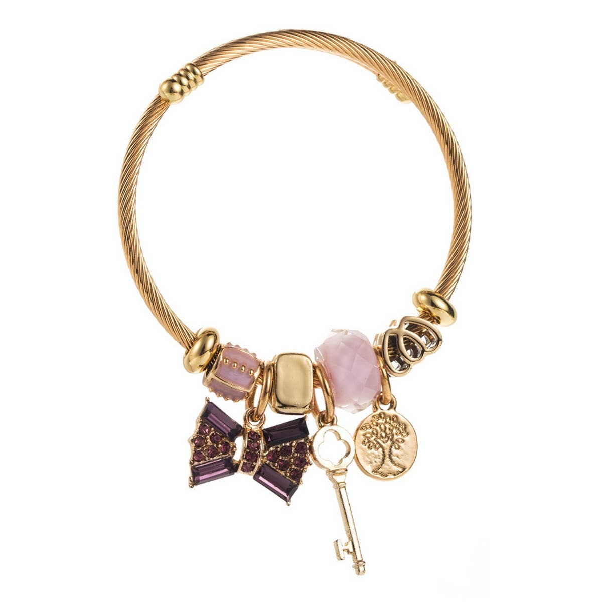 Gold Crystal Bow Charm Bracelet for Women_CWMM8471