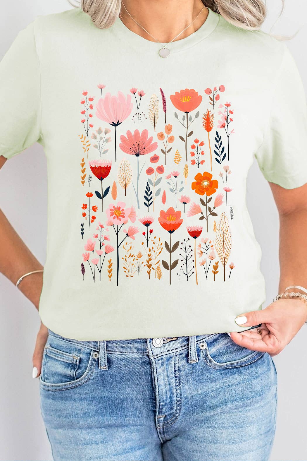 Pink Wildflower Spring Florals Flowers Grid Graphic Tee