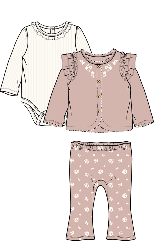 Girls 3pc Take Me Home Set: Misty Rose Floral