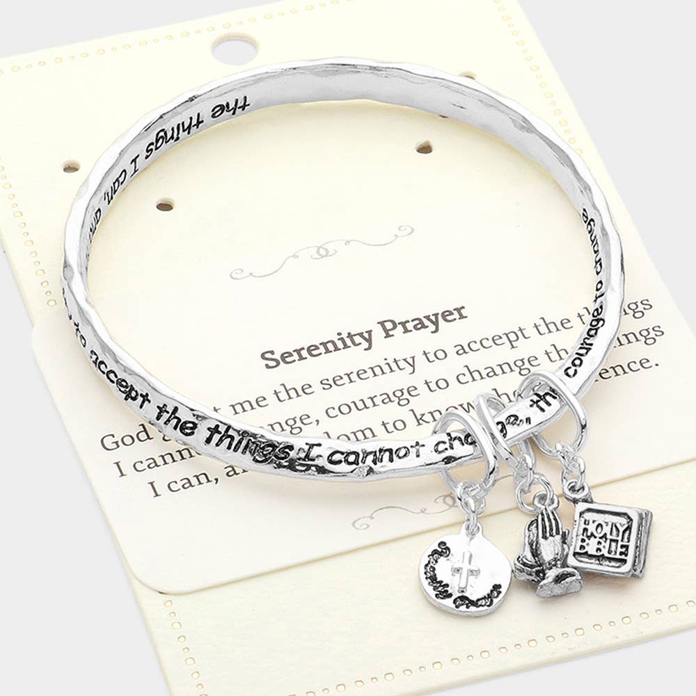Serenity Prayer Religious Charm Metal Bangle Bracelet