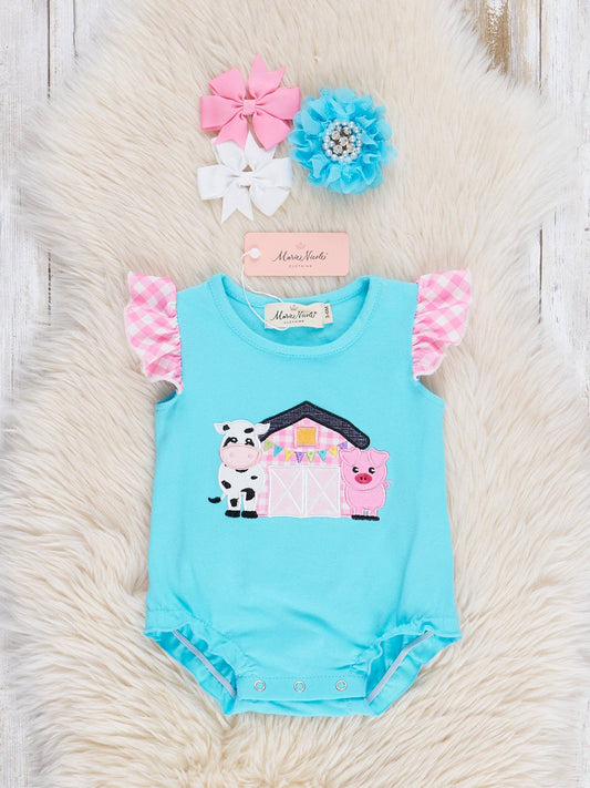 Gingham Farmhouse Embroidered Ruffle Bubble