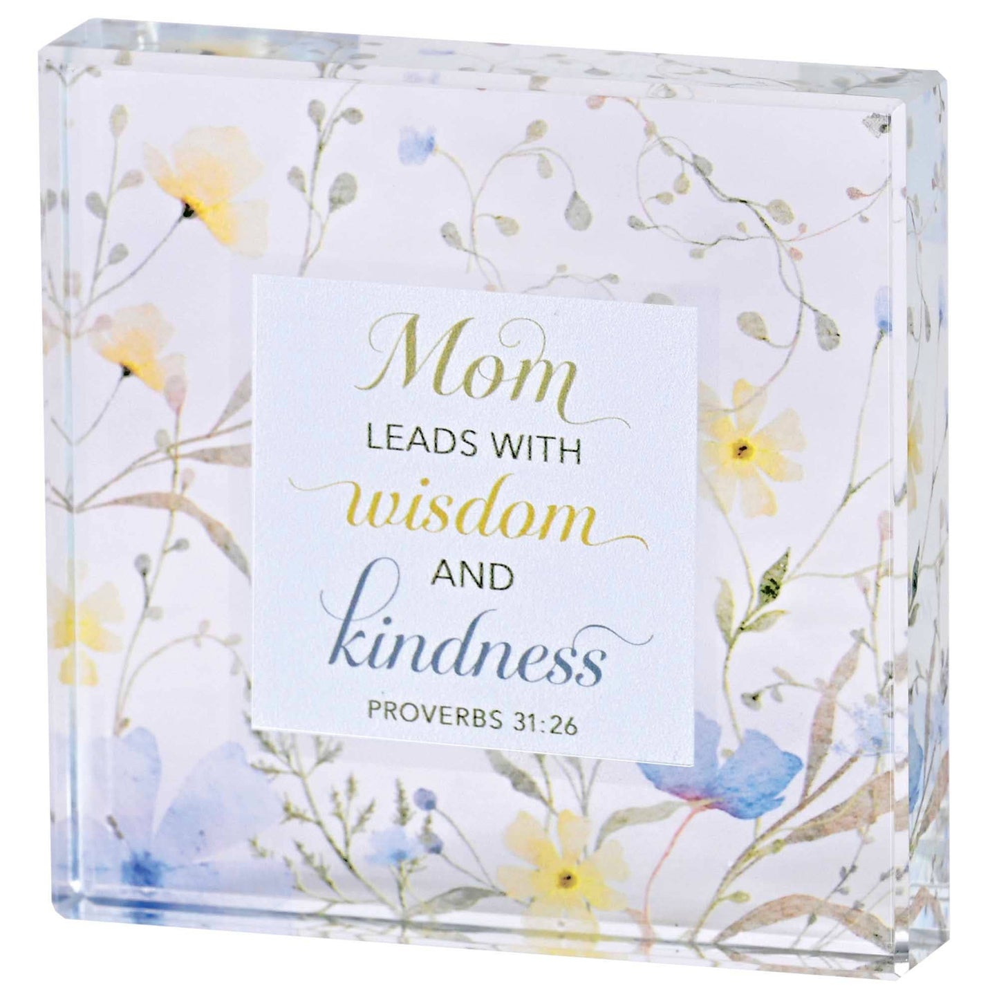 Tabletop Glass Plaque Floral Mom 3X3