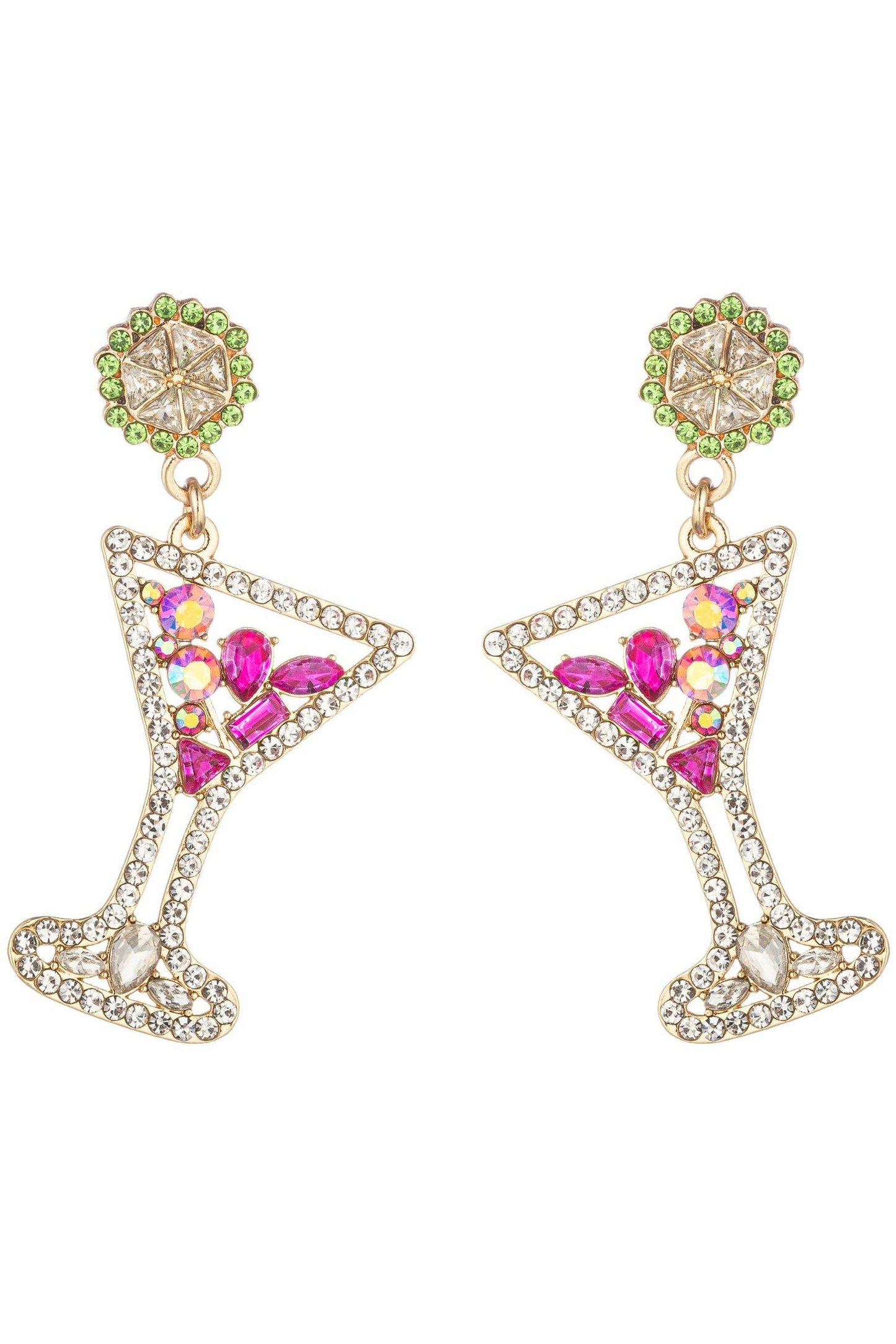 Green Martini 18K Gold Plated CZ Drop Earrings