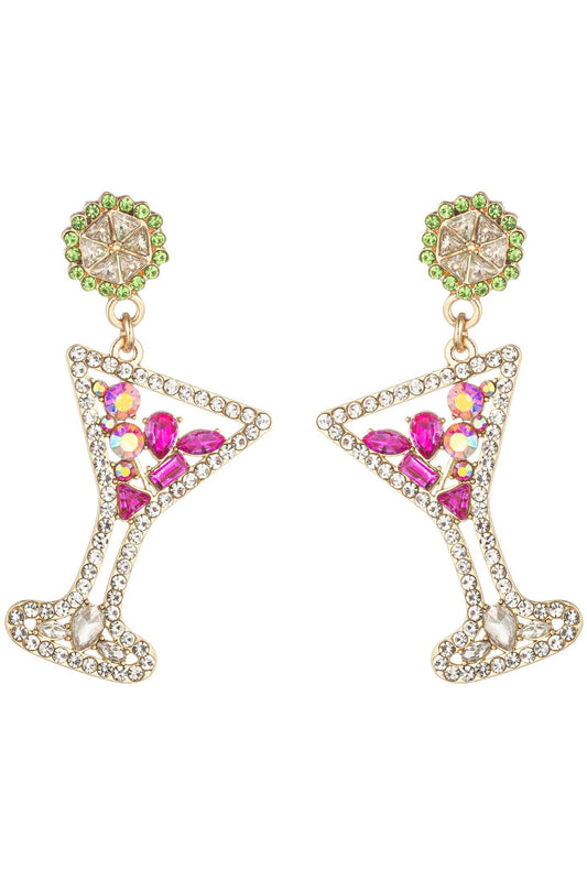 Green Martini 18K Gold Plated CZ Drop Earrings