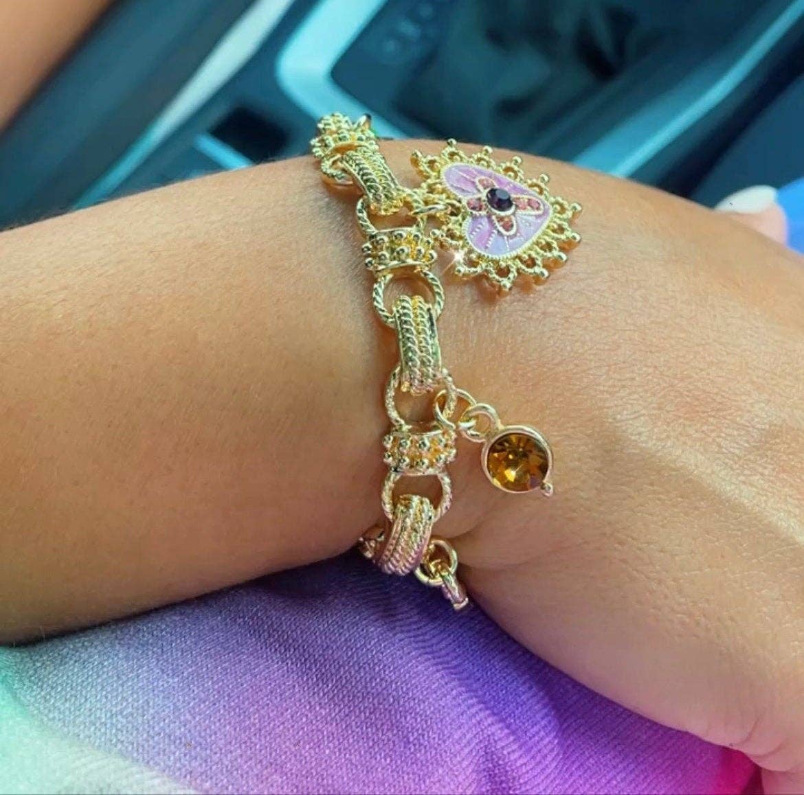 18k Gold Filled Protection Bracelet Featuring Enamel Charms,