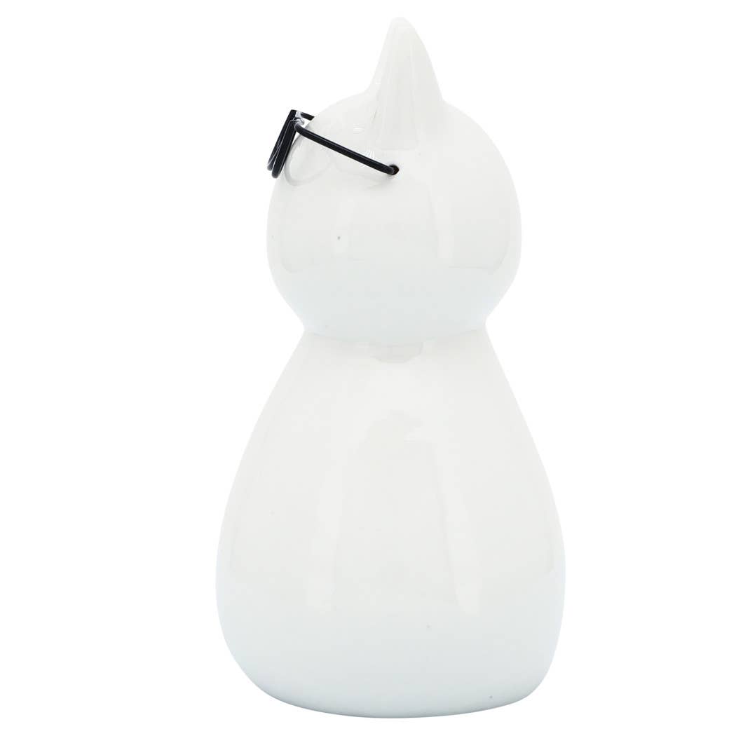 Ceramic Modern Kitty with Glasses Figurine - White, 8 in.
