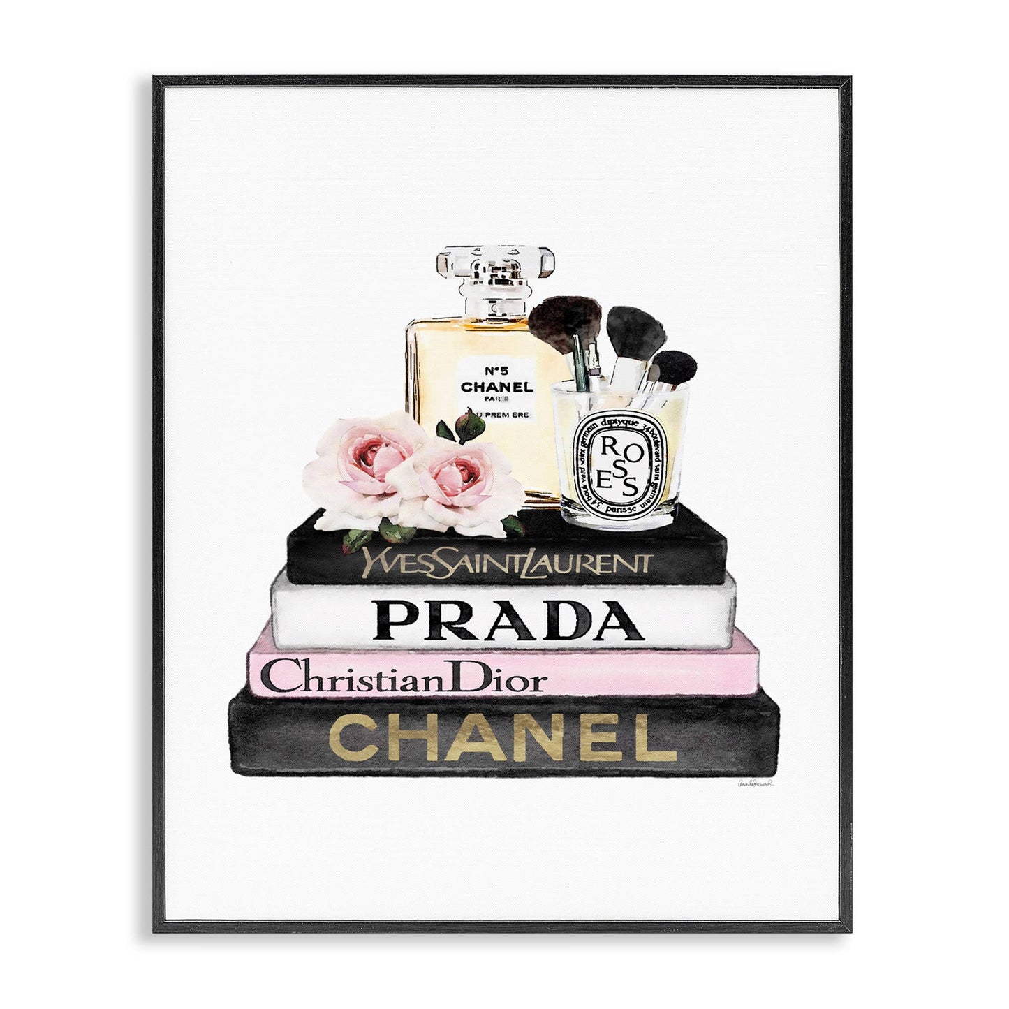 Fashion Designer Flower Bookstack Watercolor Framed Giclee