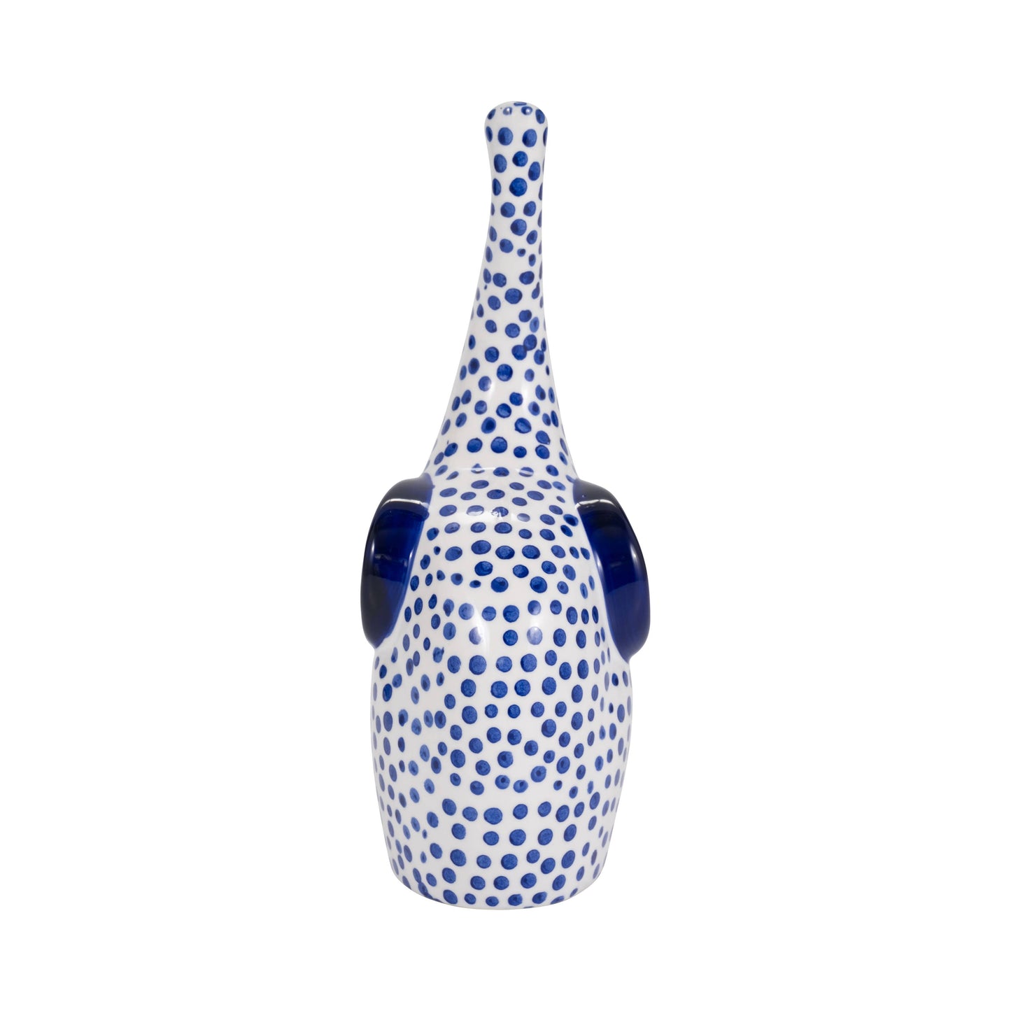 Blue/White 8x4 in. Stoneware Hand-Stamped Trunk Up Elephant