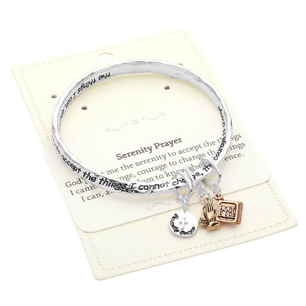 Serenity Prayer Religious Charm Metal Bangle Bracelet