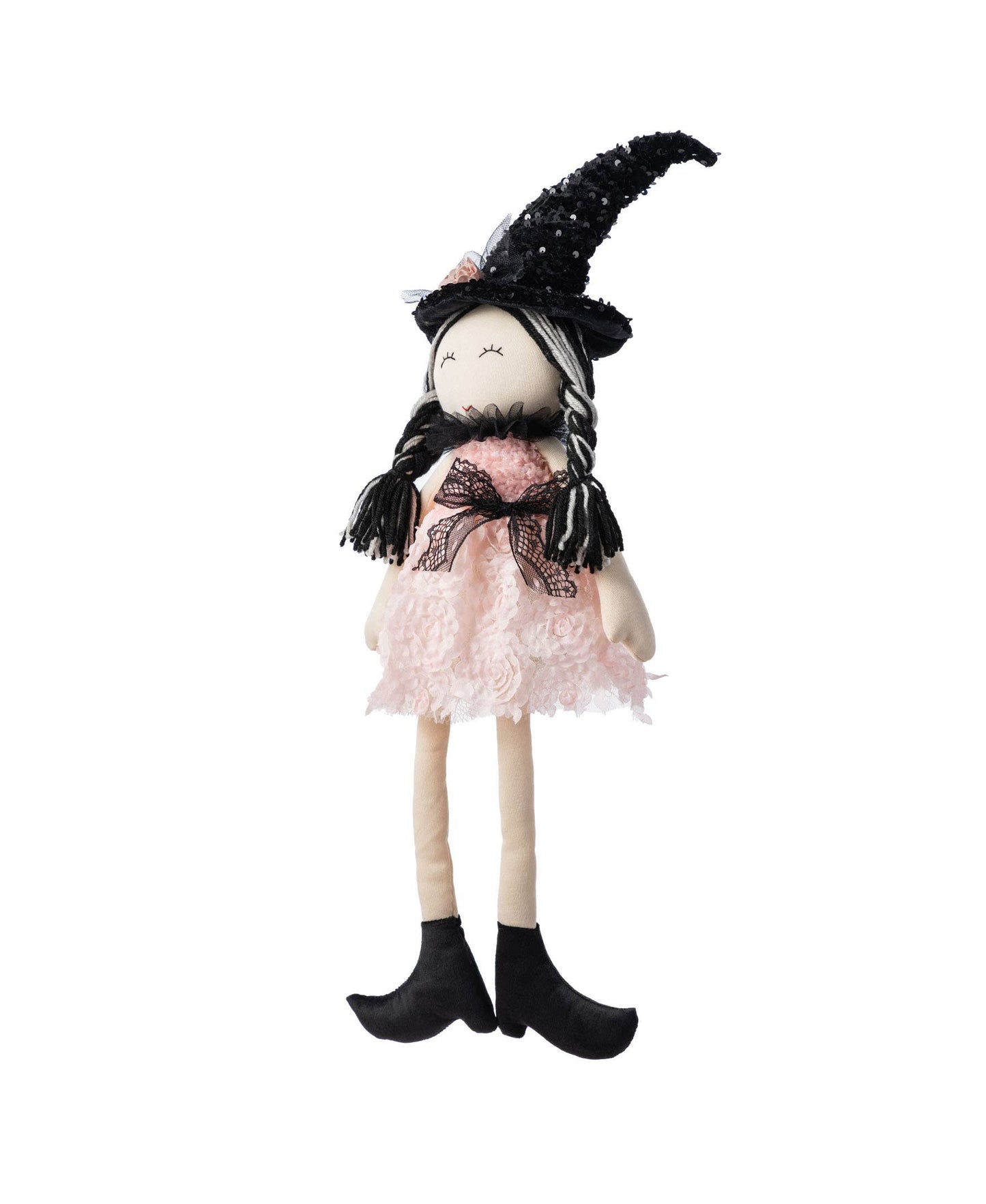 29“H Halloween Pink Fabric Dressed Witch Sitter