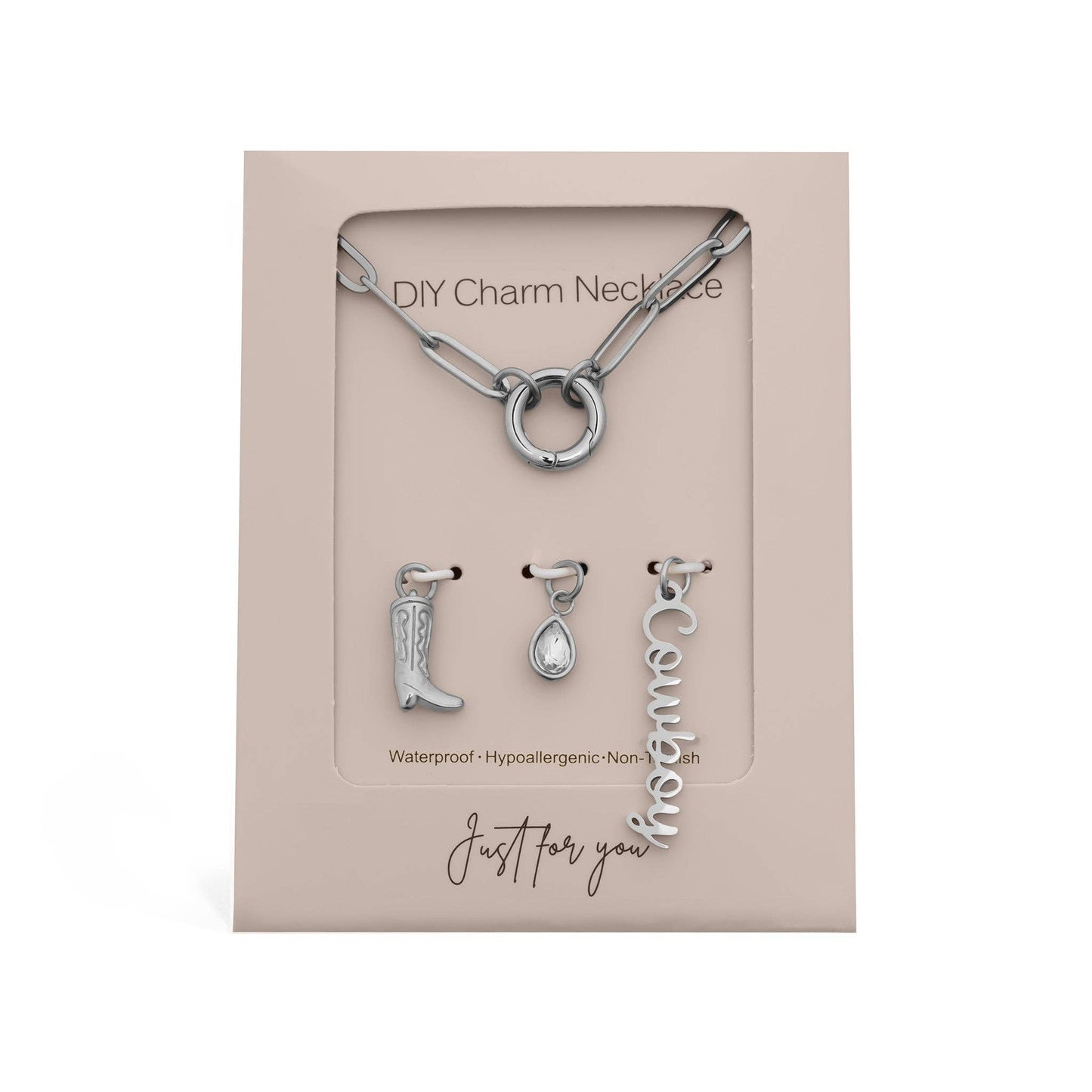 Gold Stainless Steel Cowboy Charm Holder Necklace Gift Set