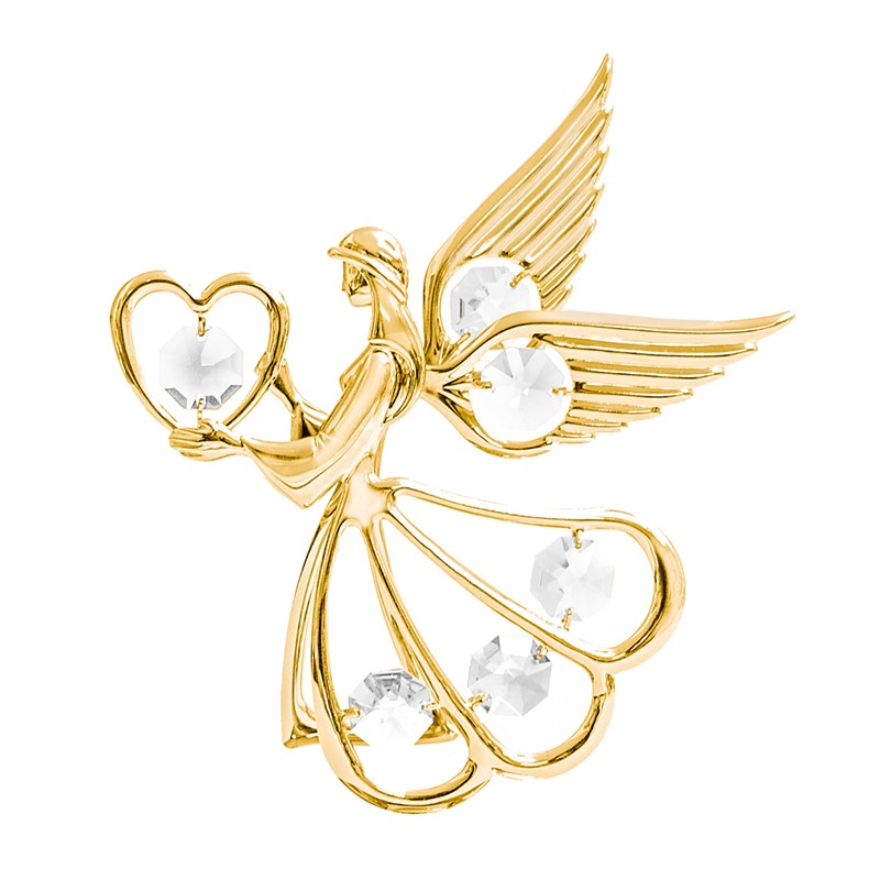 24K GOLD PLATED ANGEL WITH HEART SUN CATCHER W/CLEAR SWAROVSKI ELEMENT CRYSTAL