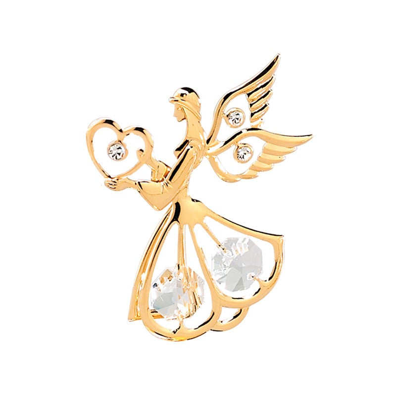 24K GOLD PLATED ANGEL W/HEART SUN CATCHER W/CLEAR SWAROVSKI ELEMENT CRYSTAL