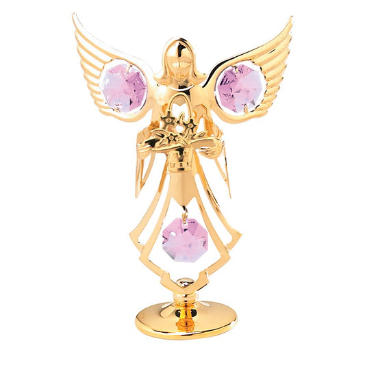 24K GOLD PLATED ANGEL WITH FLOWERS ON STAND W/ SWAROVSKI ELEMENT