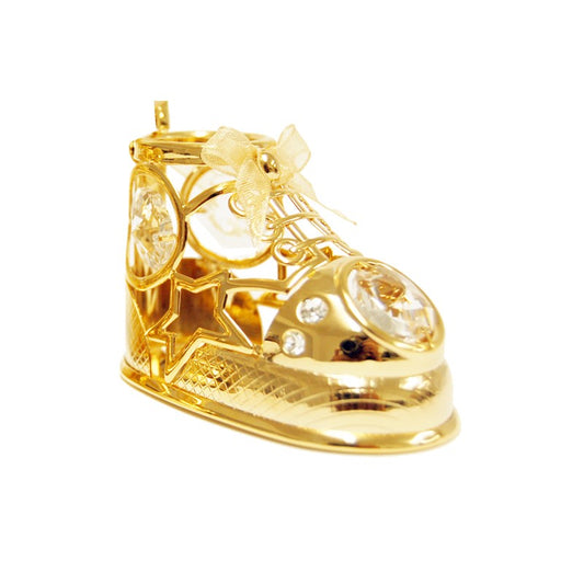 24K GOLD PLATED SINGLE BABY SHOE FREE STANDING W/CLEAR SWAROVSKI ELEMENT CRYSTAL