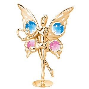 24K GOLD PLATED FAIRY WITH HEART ON STAND W/COLORS SWAROVSKI ELEMENT (13 COLORS)