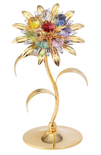 24K GOLD-PLATED LARGE SUNFLOWER FREE STANDING FIGURINE MIXED SWAROVSKI CRYSTALS