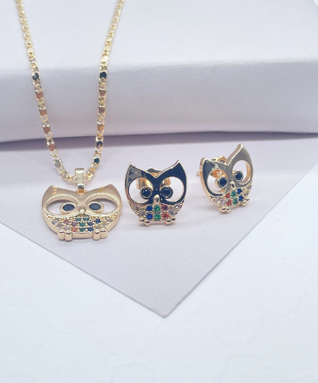 18k Gold Filled Colorful Owl Set, Boo Set