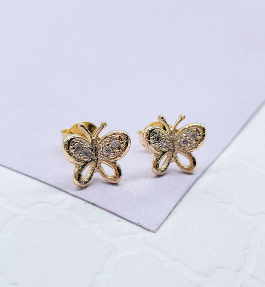 18k Gold Filled Dainty Butterly Earring With CZ Top wings