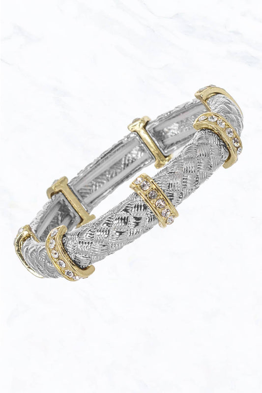 Rhinestones, Textured Casting Double Stretch Bangle Bracelet