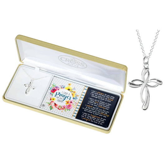 Dicksons - Necklace I Said a Prayer Ribbon Cross Sil Plt 18