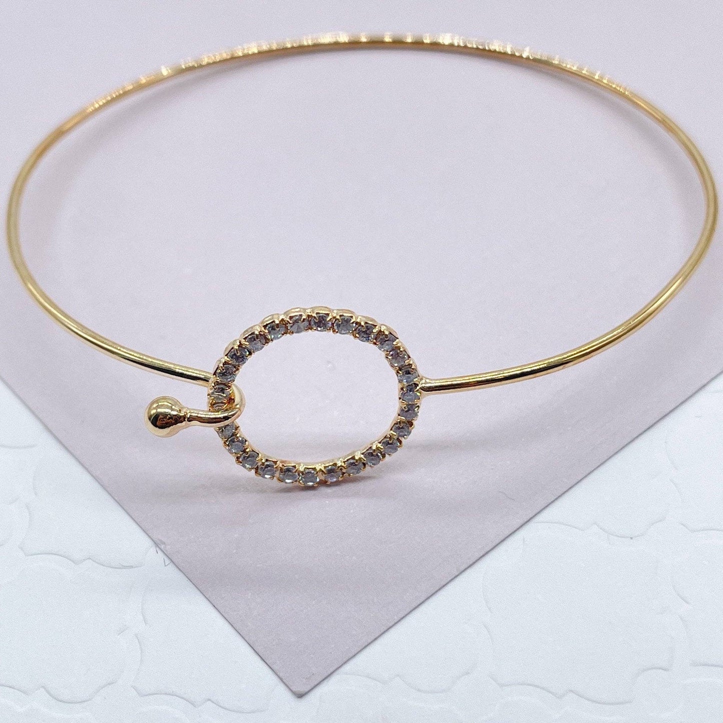 18k Gold Filled Dainty Cubic Zirconia Circle Or Star Bangle