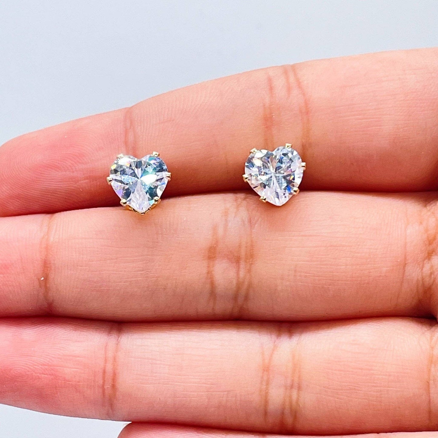 18k Gold Filled 8mm Cubic Zirconia Heart Stud Earrings