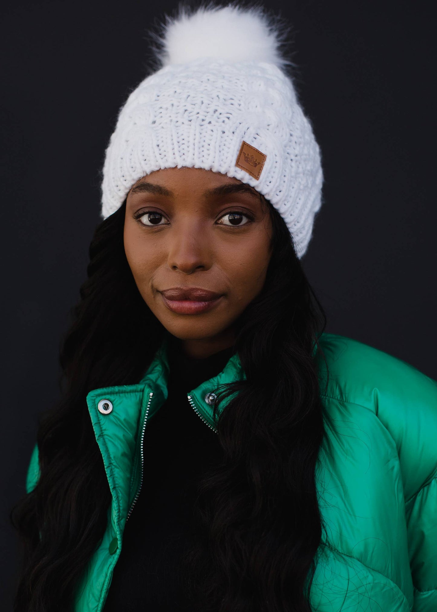White Cable Knit Pom Hat