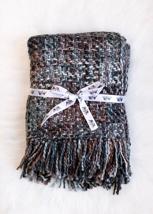 Grey, Brown & Slate Loom Woven Blanket