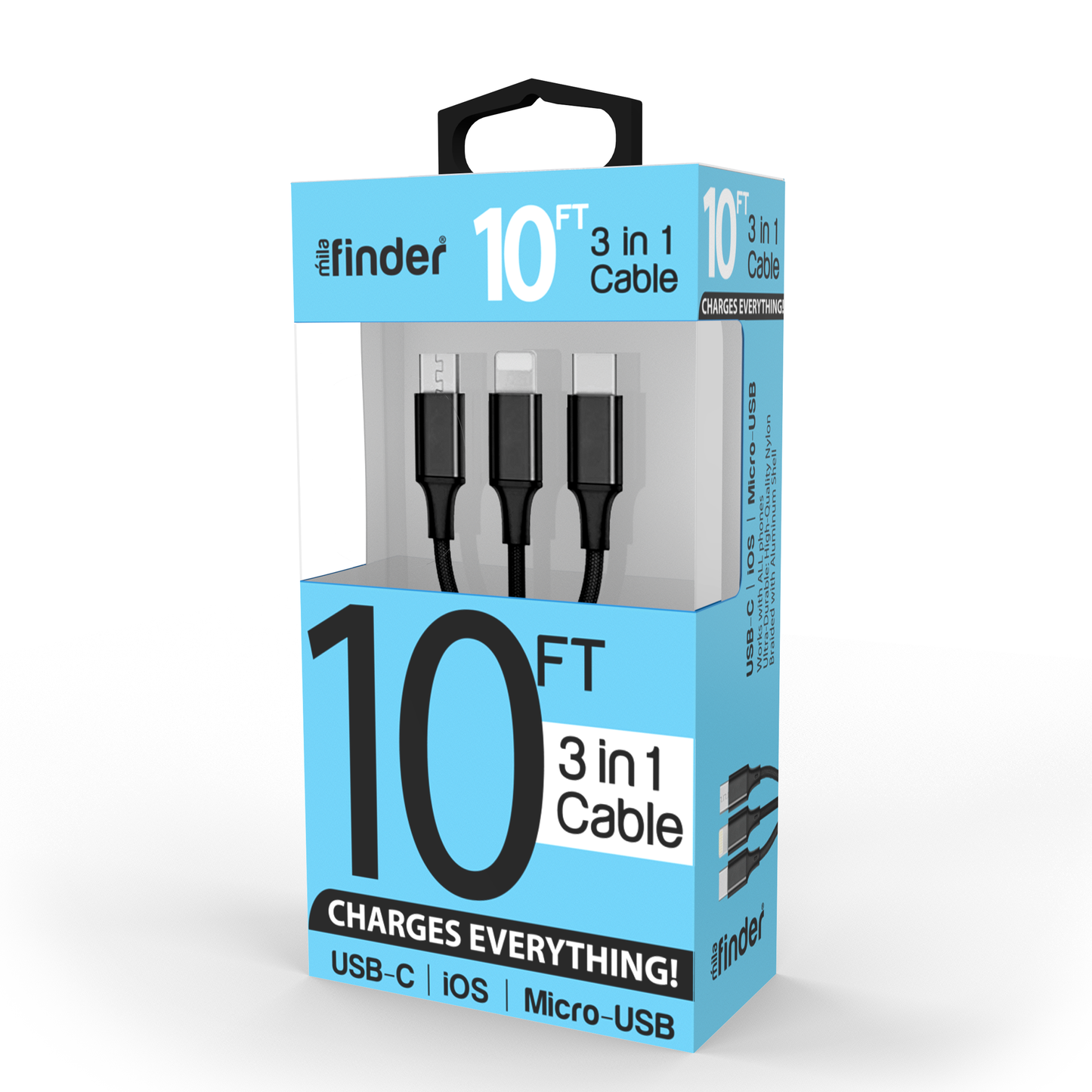 10 foot 3-in-1 USB Multi-Charging Cable Boxed