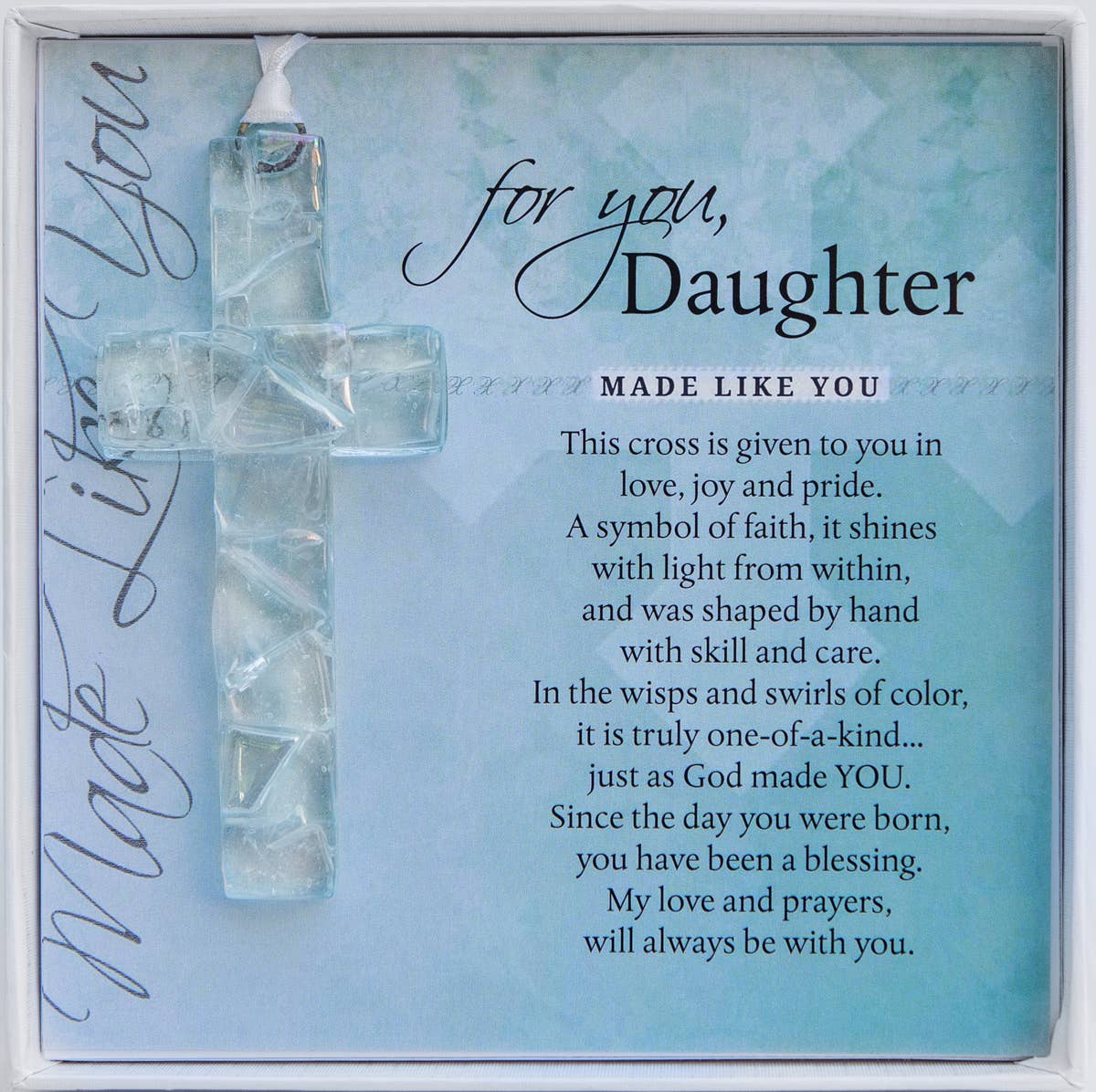 The Grandparent Gift Co. Inc. - My Daughter Cross: Handmade Clear Mosaic Glass 4454CM