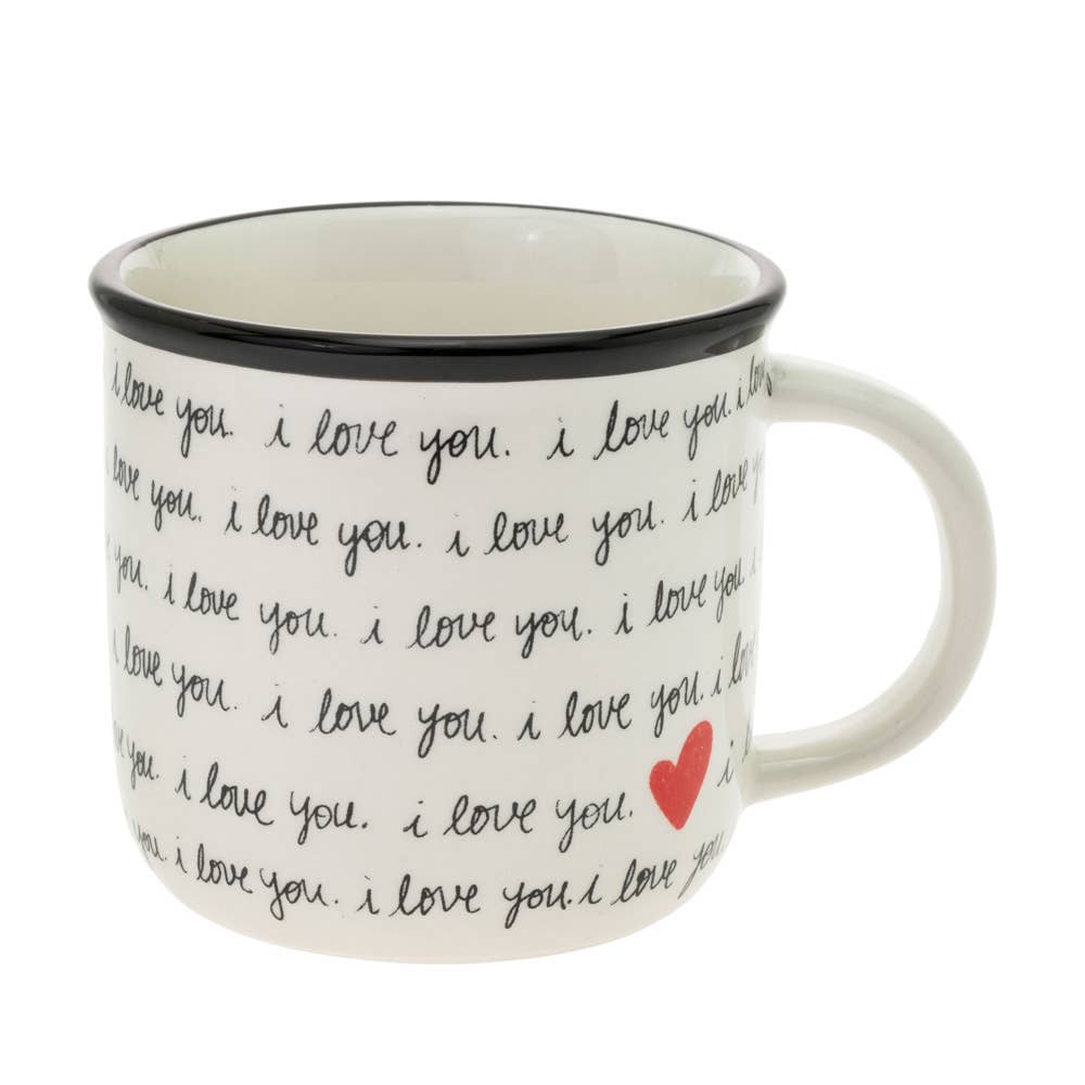 14 oz Handwritten Heart Ceramic Mug Allover I Love You