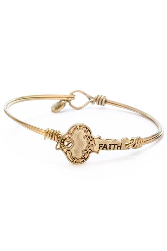 "FAITH" Written Key Shape Metal  Bangle Bracelet