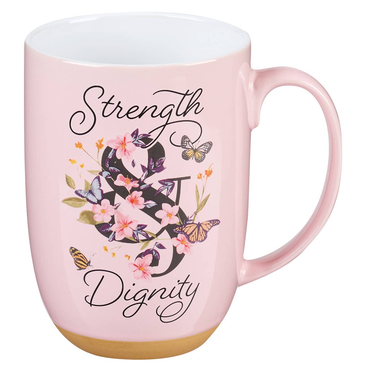 Strength and Dignity Pink Butterfly Garden Ceramic Coffee Mu