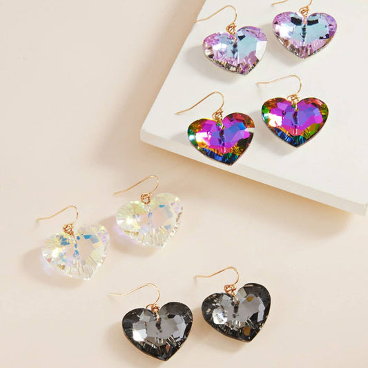 Heart Shaped Glass Stone Hook Earrings