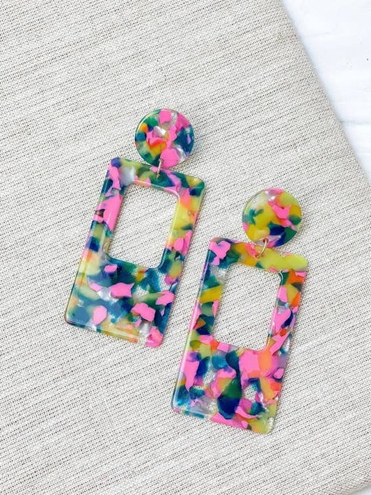 Groovy Acrylic Statement Dangle Earrings - Multi