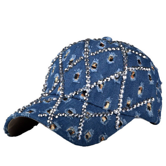 VINTAGE RHINESTONE DECORATED DENIM BASEBALL CAP_CWAH0988