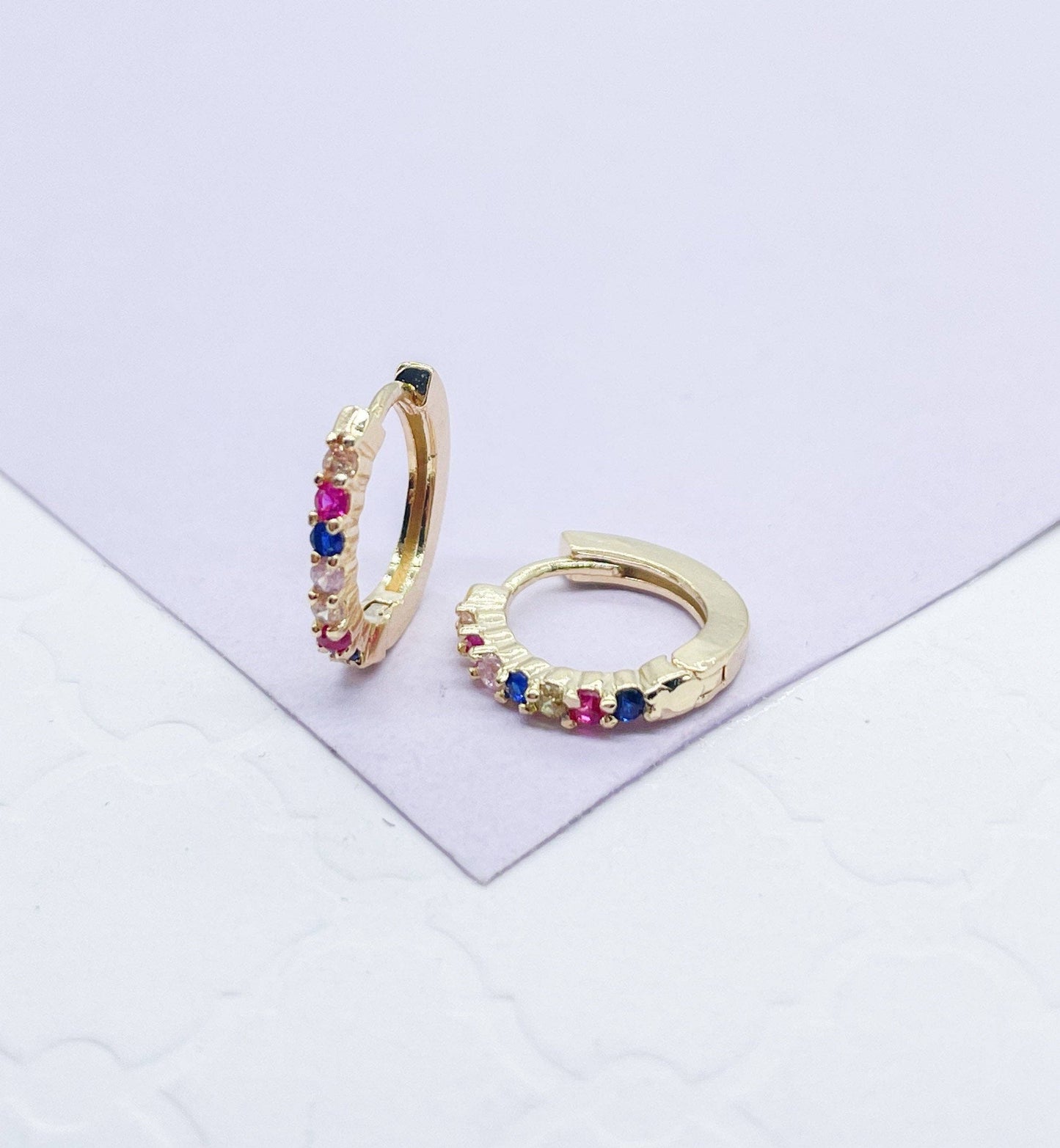 18k Gold Filled Extra Small Colorful CZ Stone Huggies Earring