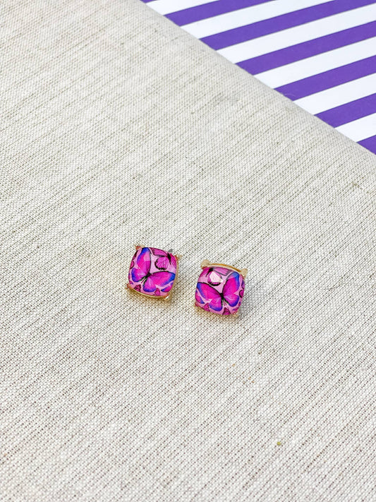 Printed Butterfly Glass Stud Earrings