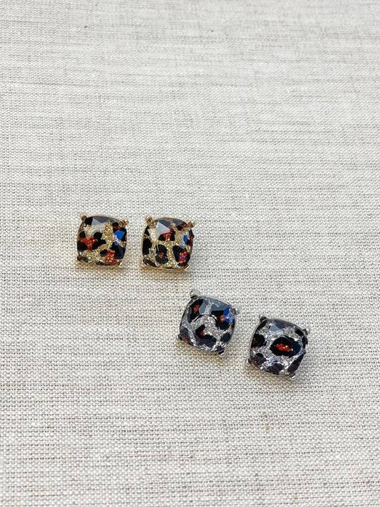 Glitter Leopard Stud Earrings