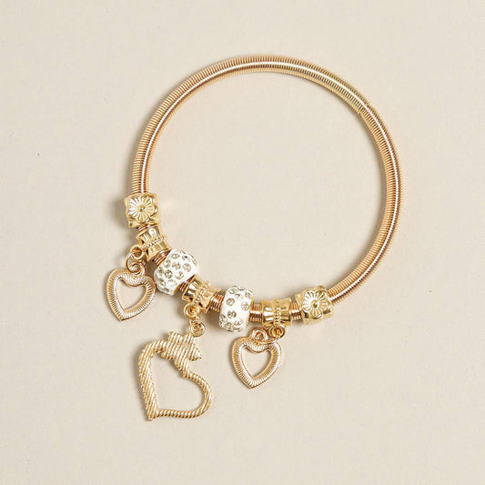 Stretch Spring Metal Bracelet with Heart Charms